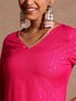 Janasya Women's Pink Rayon Embellished Gold Printed Straight Kurta With Sharara & Dupatta Set